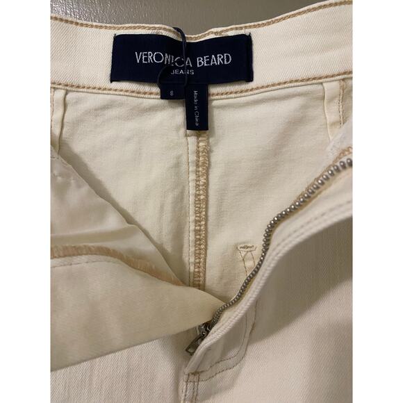 NWT Veronica Beard Breves Midi Denim Skirt US 8 White Ecru Front Slit Raw Hem - Picture 11 of 16